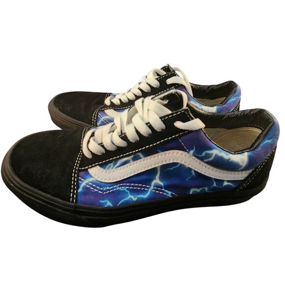 Vans Old Skool Black Blue Lightning Low Top Sneakers Men's 7 / Women's 8.5 - Picture 1 of 13
